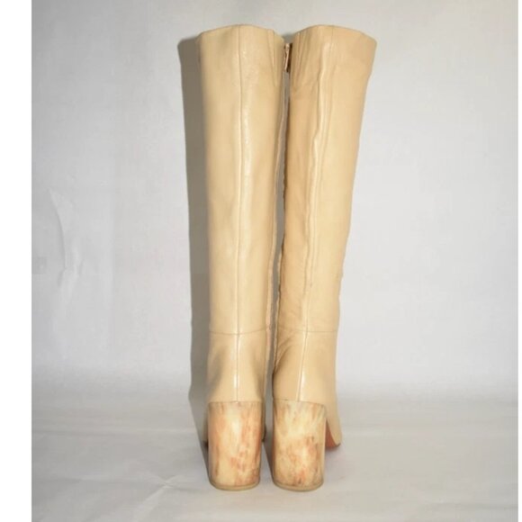 $650 VINCE Pilar Leather Knee Boot HEEL POINTY TOE MACADAMIA BEIGE 7.5 (MG7) - Picture 6 of 7